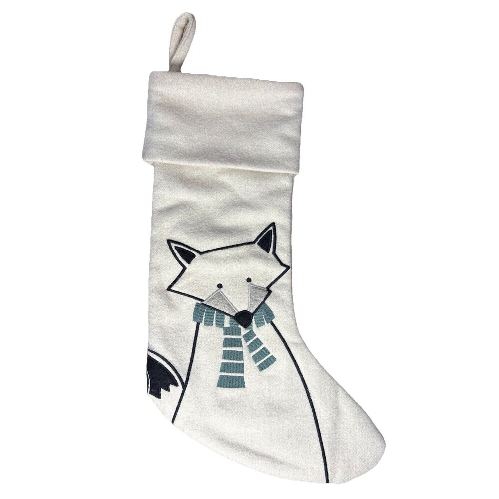 Crate & Barrel Arctic Friend Fox Christmas Stocking by Joan Anderson 21"Wx8"H